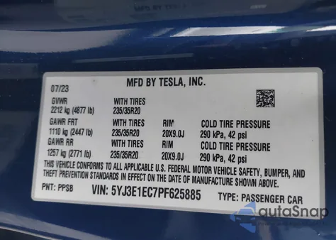 2023 Tesla Model 3 Performance Dual Motor All-Wheel Drive from USA, damaged, VIN 5YJ3E1EC7PF625885